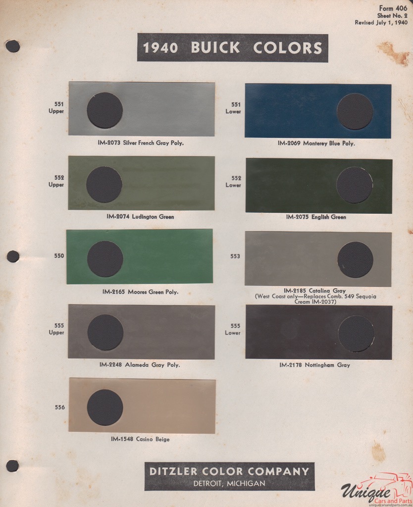 1940 Buick Paint Charts PPG 3